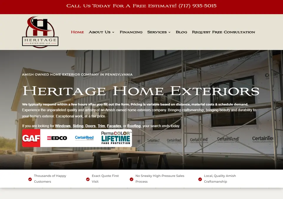 Heritage Home Exteriors homepage